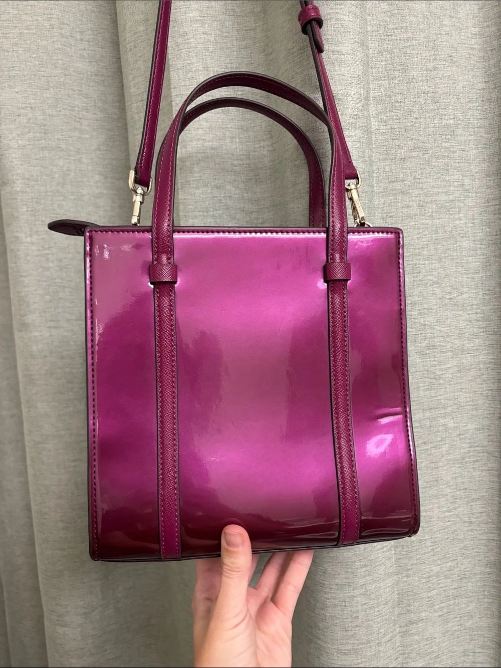 Kate Spade Kenzie Small Crossbody Tote Bag in Patent Dark Raspberry Purple